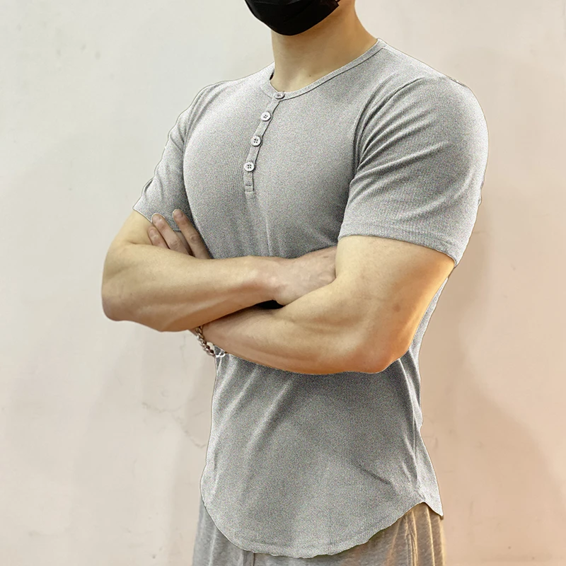 男士运动短袖健身服短袖休闲T恤跑步训练美式针织打底衫紧身上衣