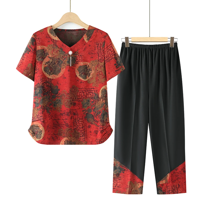 中老年人夏装女奶奶装两件套老太太老人衣服60岁70妈妈装夏季套装
