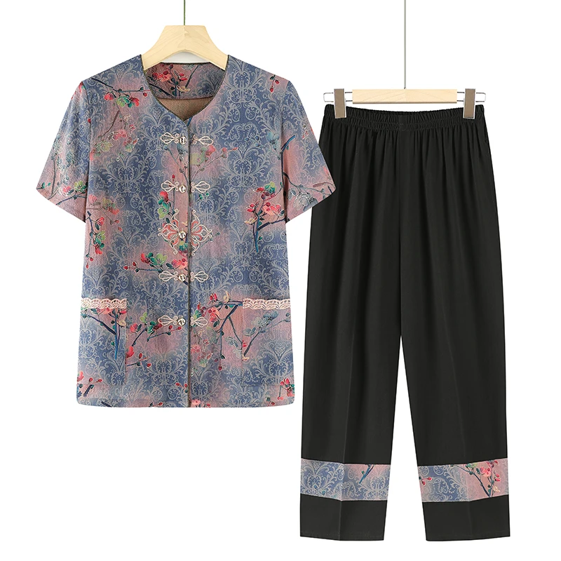 奶奶夏装开衫妈妈夏季短袖中老年人套装女老人衣服老太太洋气上衣