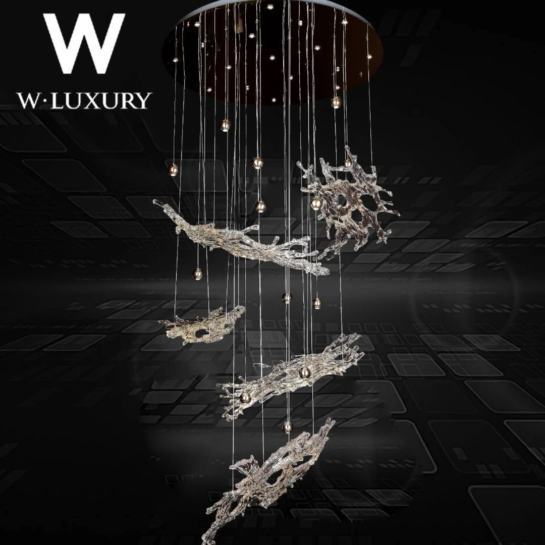 WLUXURY(冰花)铂晶艺术轻奢吊灯客厅吊灯现代楼梯吊灯
