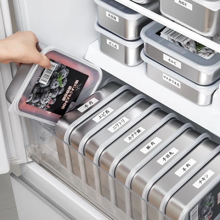 304不锈钢保鲜盒带盖密封冰箱收纳冷冻盒速冻肉类海鲜类保鲜盒