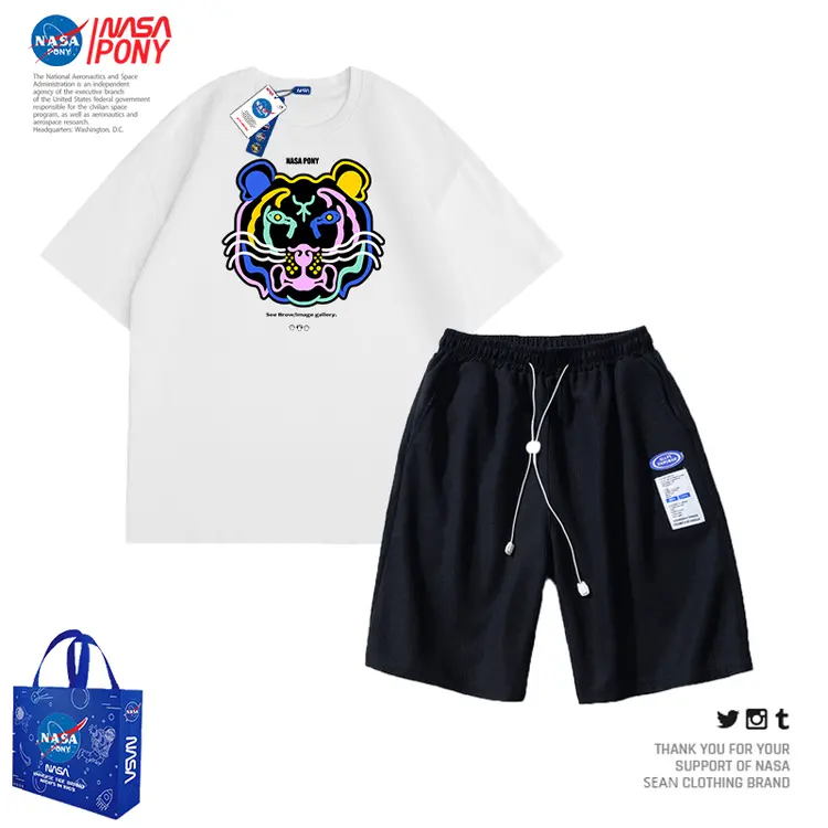 NASA线上联名2022夏季新款情侣休闲运动跑步短裤套装