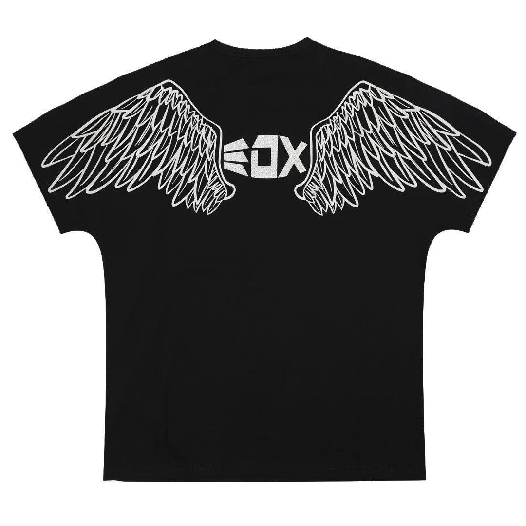 Ed Hardy X梵文LOGO烫钻天使翼圆领休闲短袖T恤X1OBU512