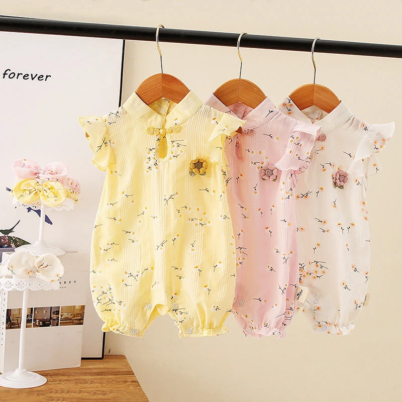 婴儿衣服夏季女宝宝百天满月周岁礼服汉服中国风哈衣婴幼儿连体衣