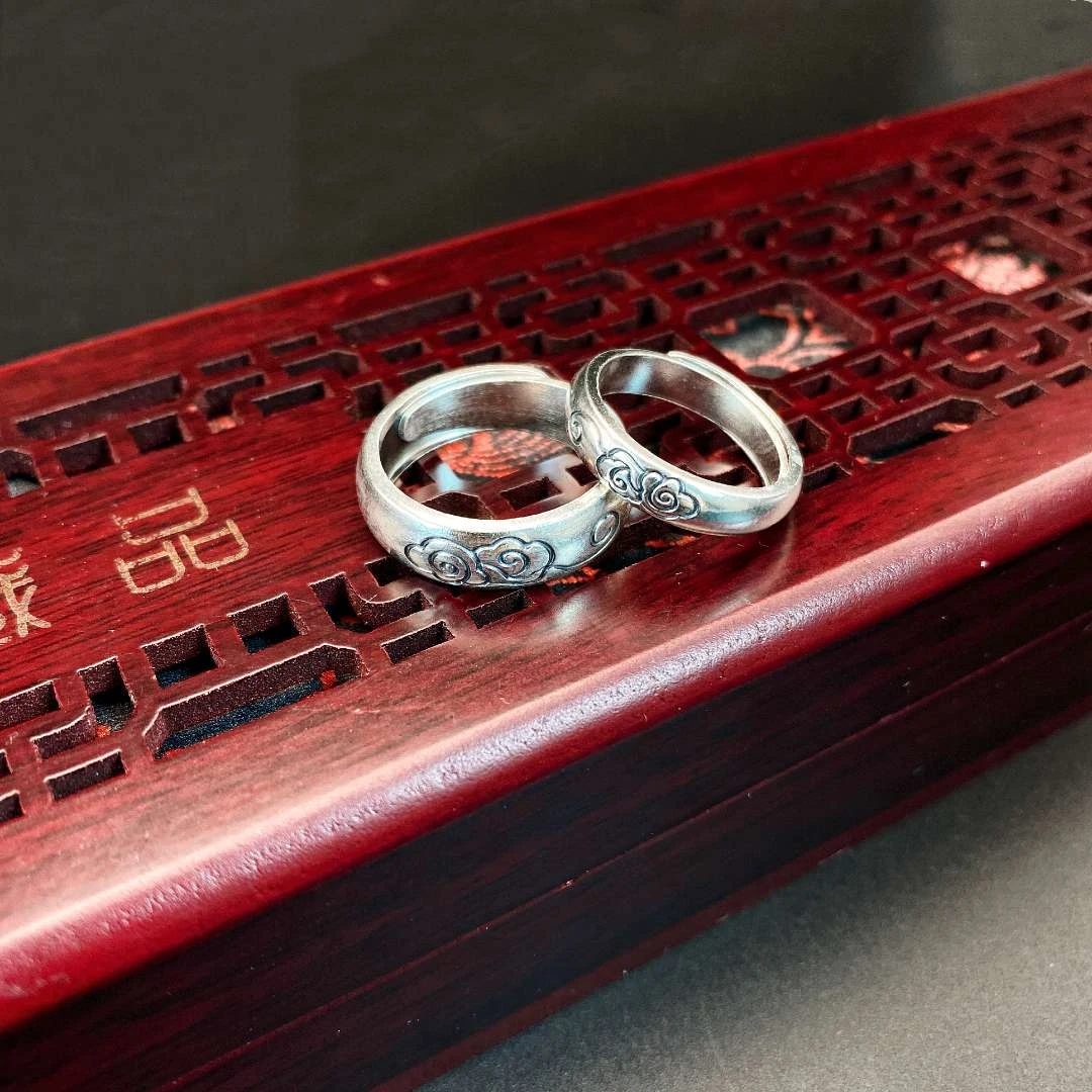 足银戒指 足银祥云戒指情侣对戒时尚百搭