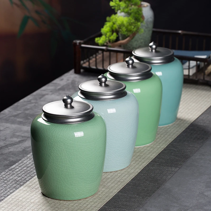 龙泉青瓷茶叶罐陶瓷高端密封罐家用高档精品手工茶罐存储罐包装盒