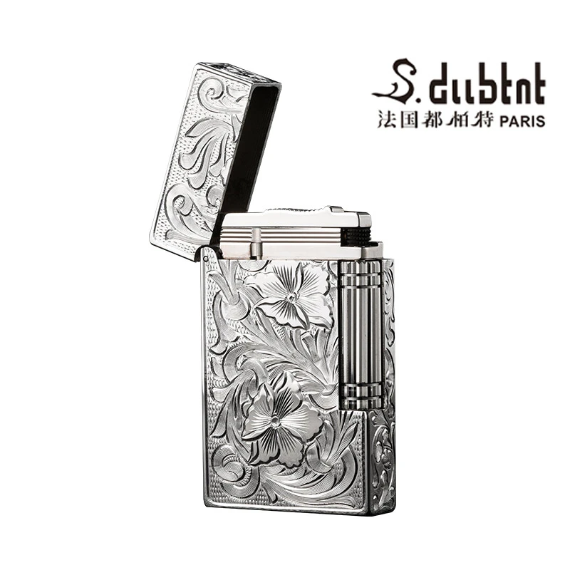 法国都柏特男士充气时尚朗声打火机纯手工雕刻银色雕花唐草15368B