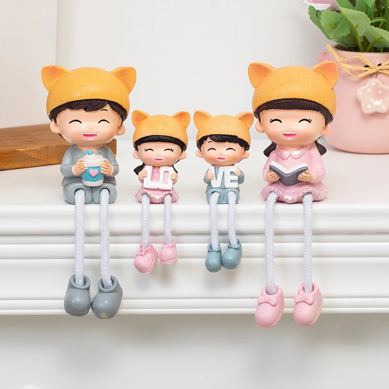 家居装饰小摆件一家四口娃娃 创意可爱吊脚玩偶客厅房间装饰摆件