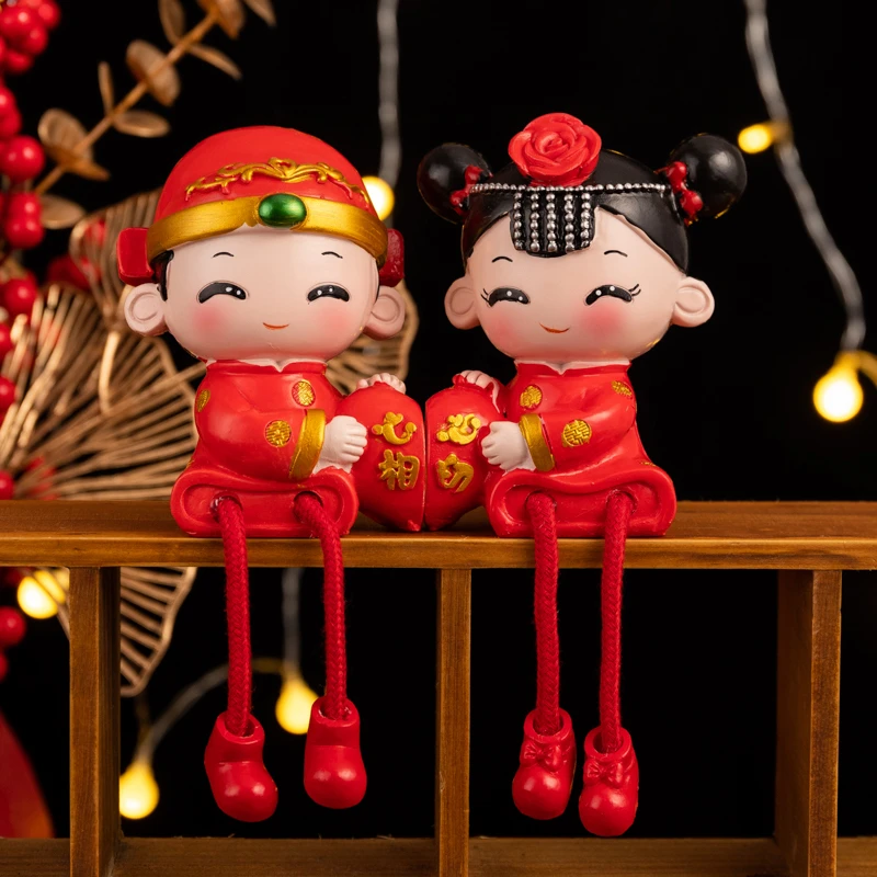 婚庆喜庆爱情吊脚娃娃装饰摆件婚房结婚布置创意桌面摆设礼品摆件