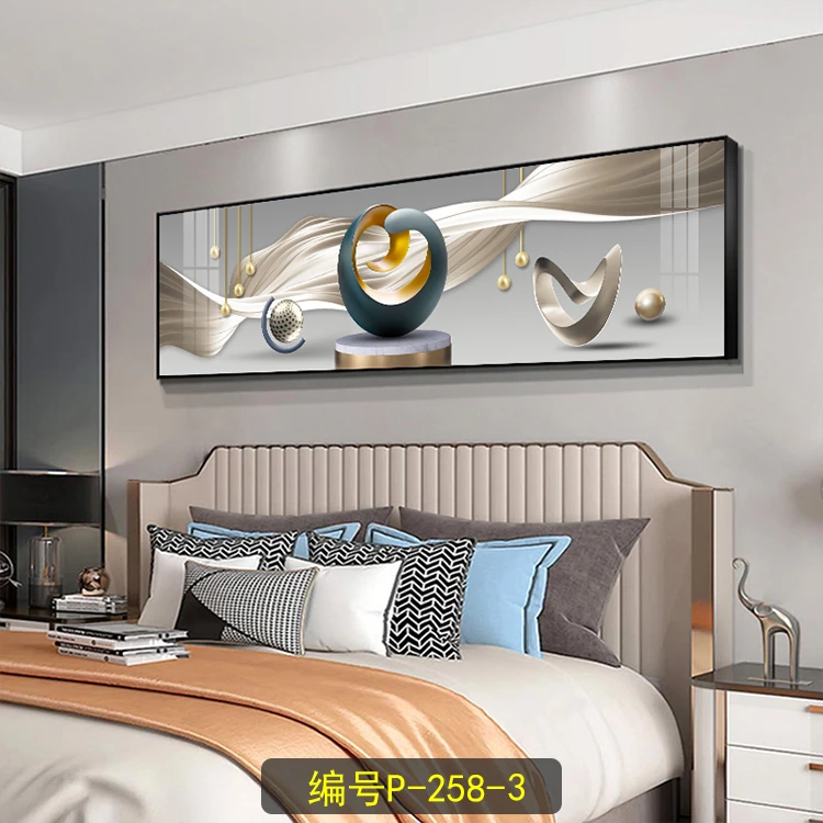 溪林美 床头画客厅沙发画 现代横幅长条装饰晶瓷画壁画