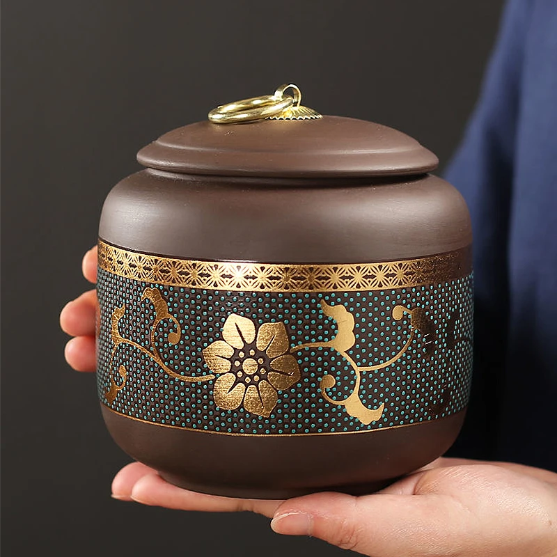 紫砂茶叶罐陶瓷中号密封罐家用防潮储存罐绿茶普洱茶罐存茶罐通用