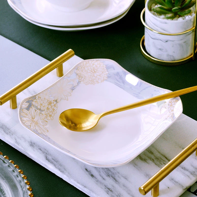 【金边8.5英寸方盘】釉上彩家用正品陶瓷饭盘加厚菜碟可微波炉