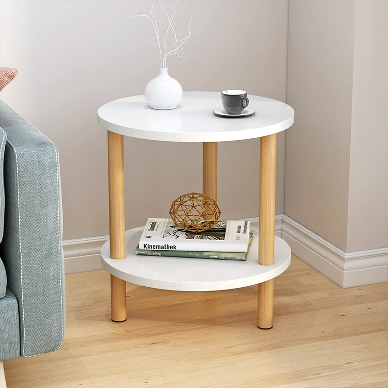 双层茶几边几经济型小圆桌出租屋用小桌子多用途简约北欧风小饭桌