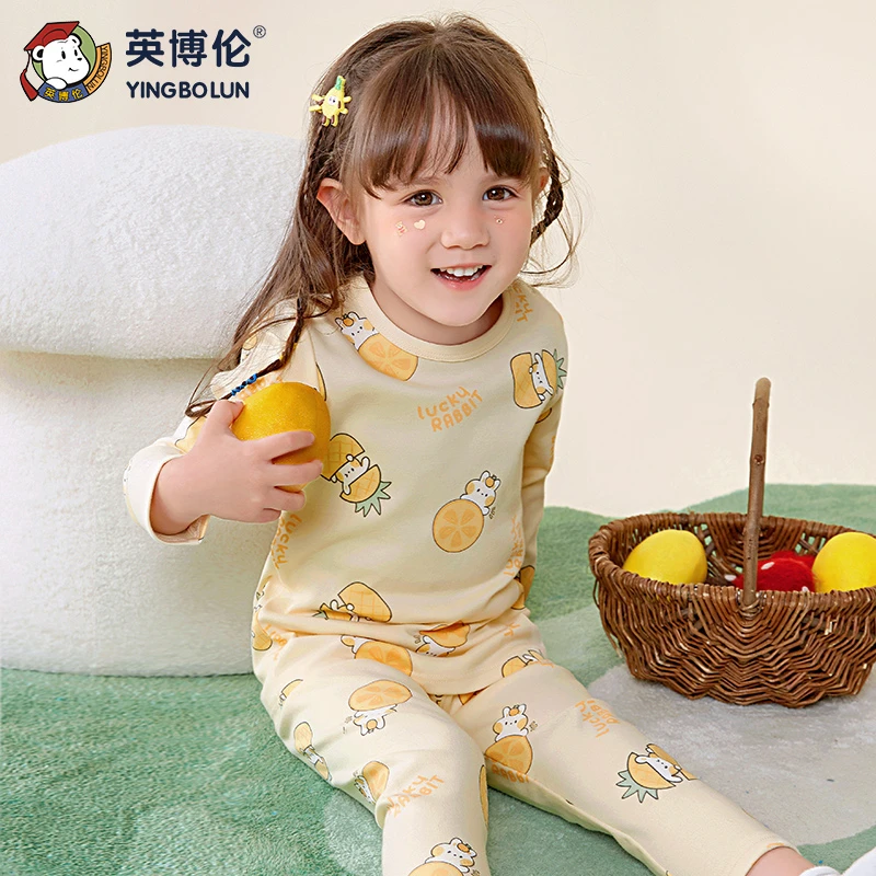 英博伦【新款全棉220克】女幼童春秋季秋衣秋裤女棉毛衫睡衣85336
