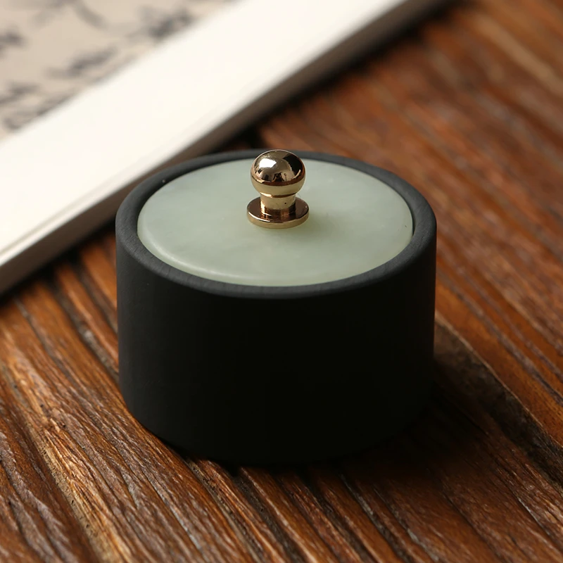 玉石砚台带盖小楷墨池防干墨迷你小巧歙砚文房雅器保湿