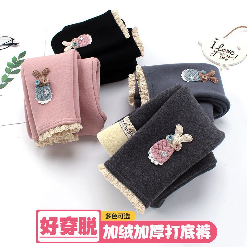 女童加绒加厚打底裤秋冬儿童双层保暖长裤宝宝中大童洋气裤子外穿