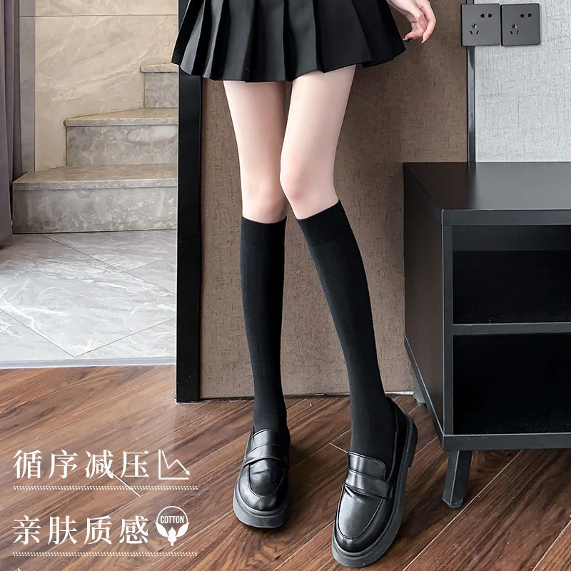 两双装压力袜小腿袜女jk日系夏季薄款中筒袜黑色显瘦长筒袜过膝袜