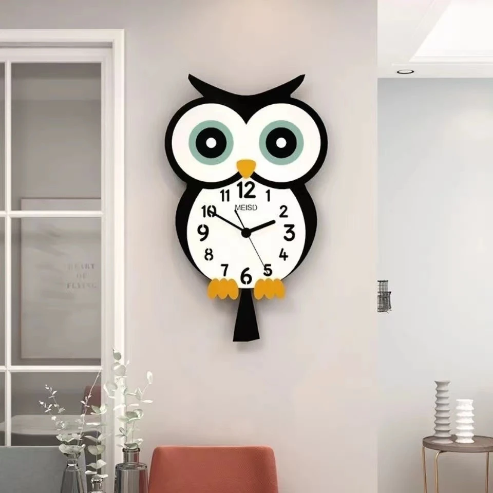【装饰挂钟猫头鹰网红款卡通时尚款钟表家用挂钟客厅卧室个性创意