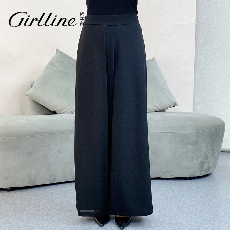 【GIRllINE】格子廊设计师新款休闲纯黑色百搭休闲裤60BGL009