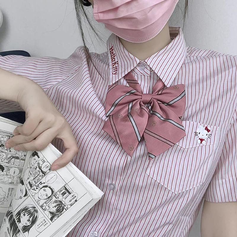 【梗豆物语】HelloKitty三丽鸥凯蒂猫联名甜美jk制服条纹衬衫