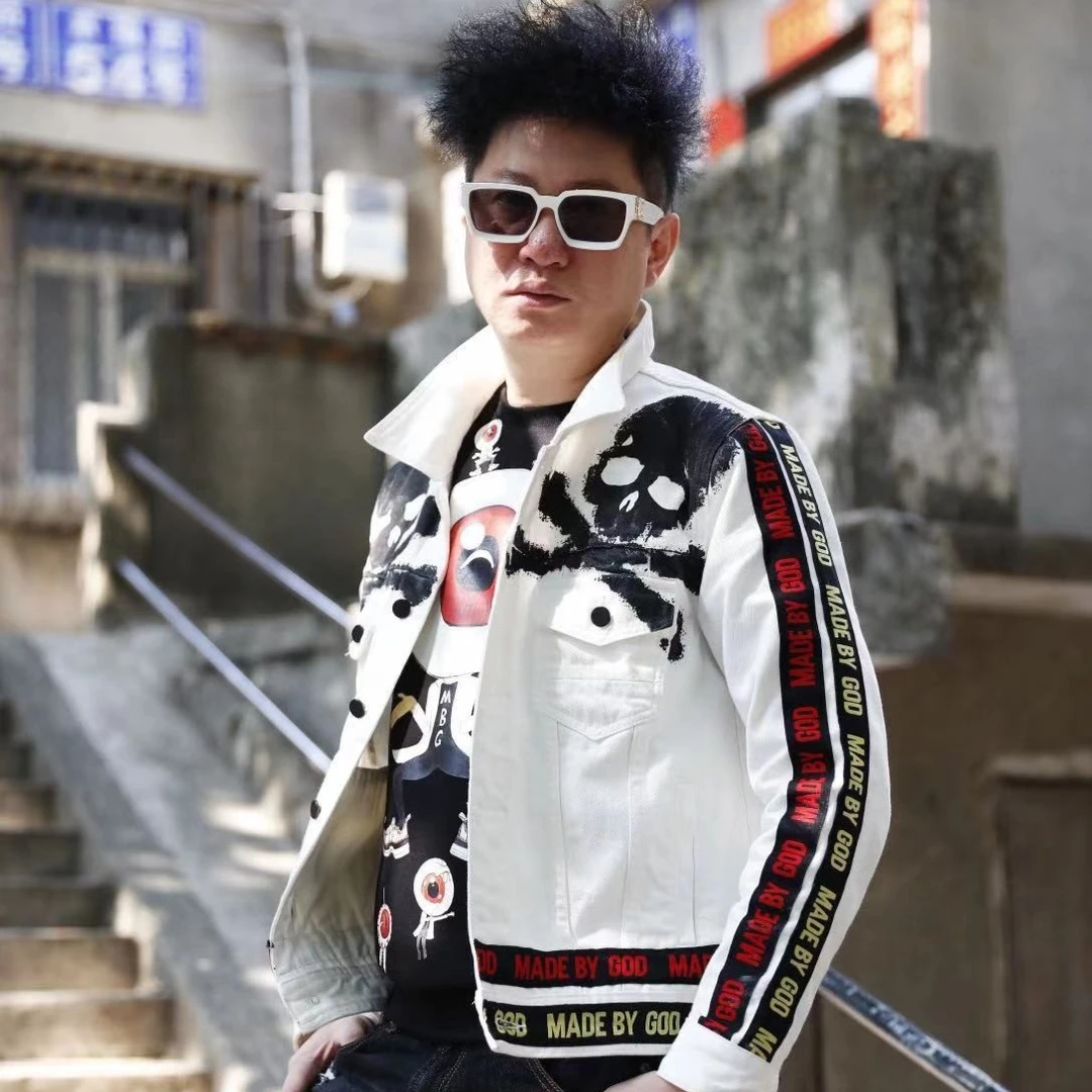 神之作-MBG-暴走一族机车牛仔外套（白色）男士夹克