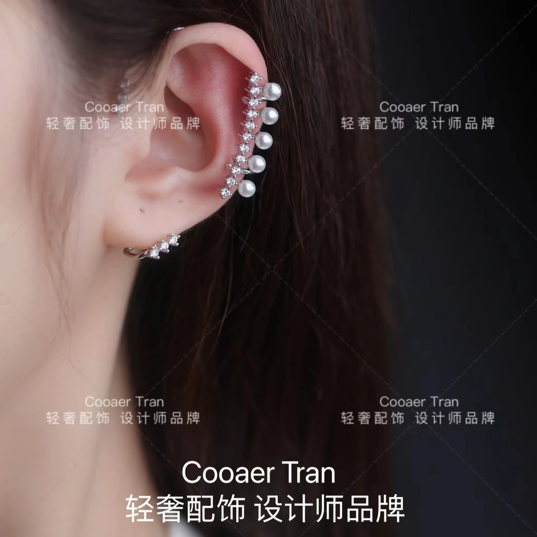 COOAER TRAN 铜合金耳饰 小众高级感设计耳饰贝珠星星耳夹RJ0012#
