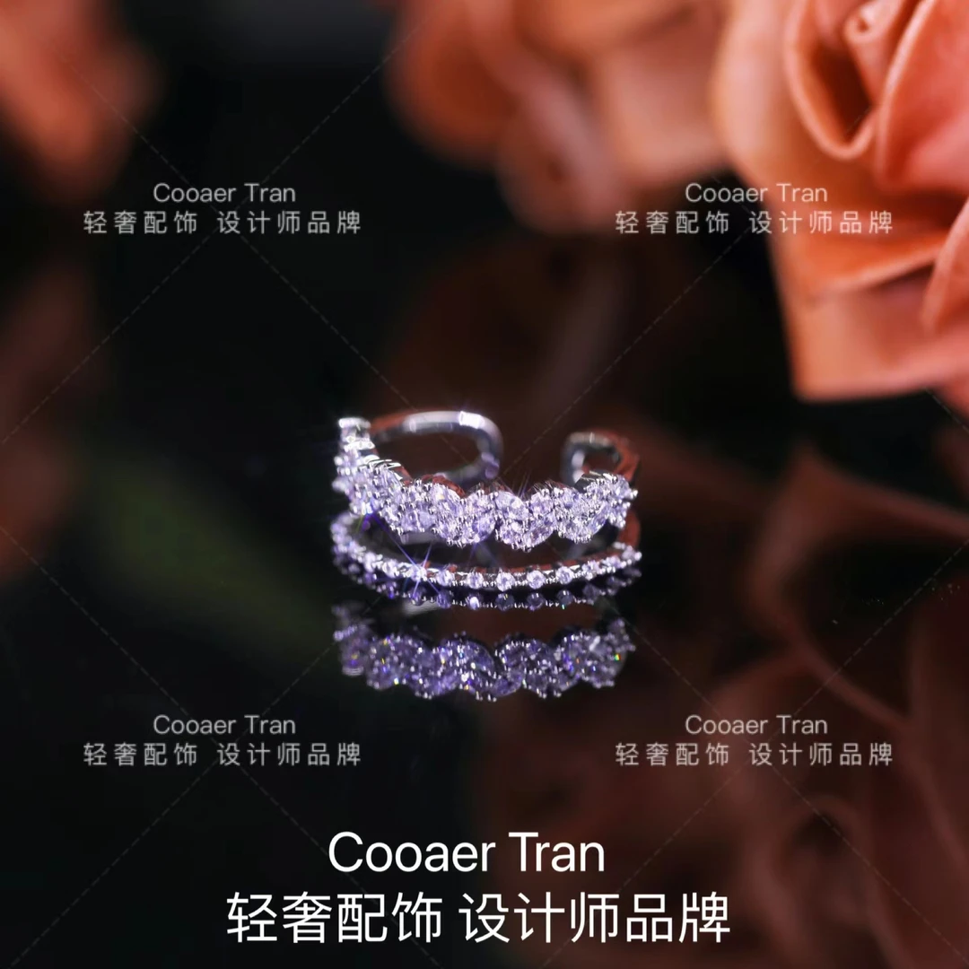 COOAER TRAN 铜合金戒指 品牌高定双排微镶满钻重工戒指女ZJ1045#