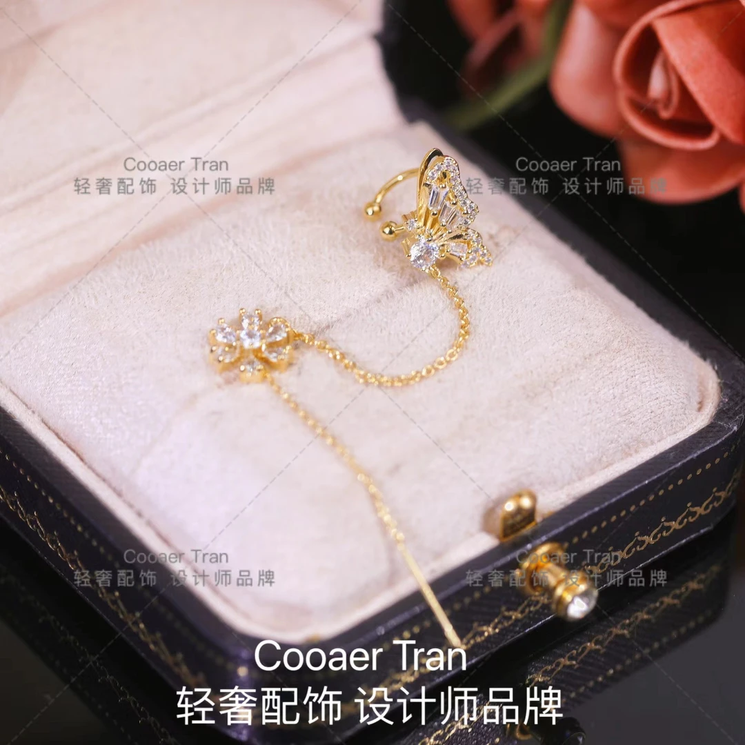 COOAER TRAN 铜合金耳饰 高定微镶蝴蝶款一体式耳夹女 单只RJ012#