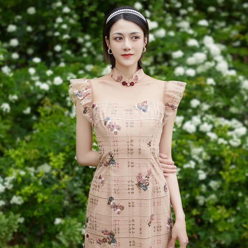 四美子拾夏秋季改良旗袍连衣裙中裙复古少女气质时尚新款原创国风