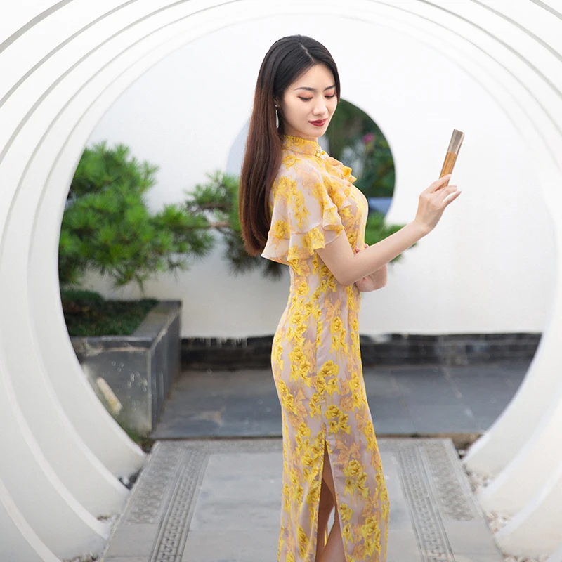 四美子初见春秋季改良旗袍裙碎花吊带连衣裙新款新中式国风女装