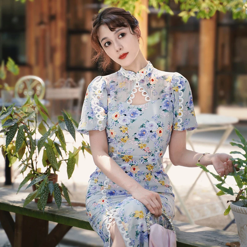 四美子花似锦夏秋季改良旗袍连衣裙礼服小个子新款新中式国风女装