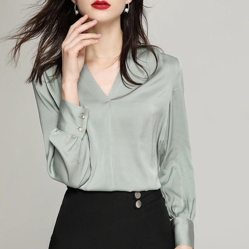 重磅真丝衬衫女 桑蚕丝欧货时尚洋气衬衣气质宽松上衣 通勤9124