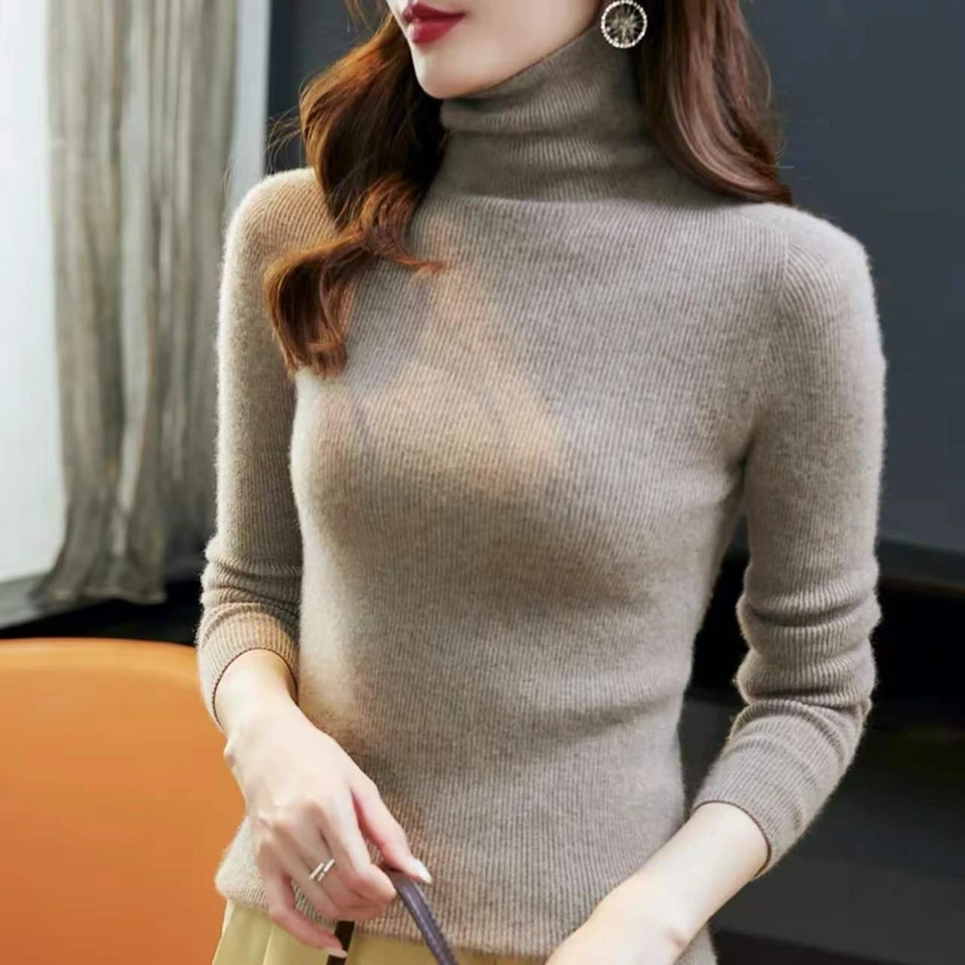一线成衣克足克重！ 山羊绒坑条显瘦打底衫女高领修身 H-20-12-1