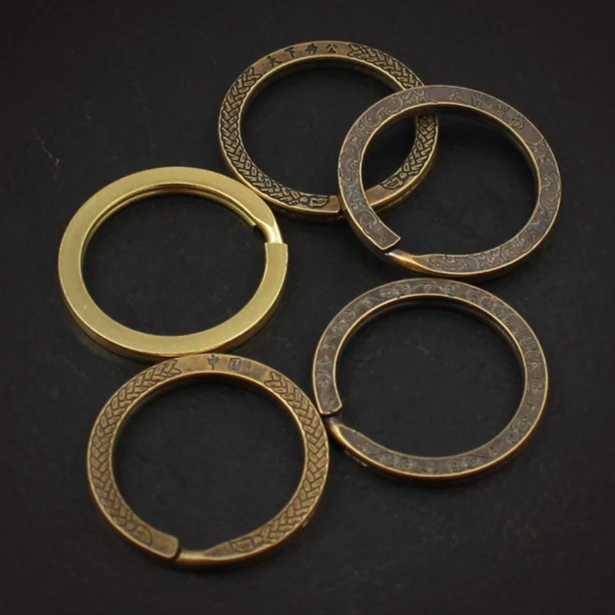 纯铜钥匙扣圈挂圈手工  定制款双面花纹款钥匙扣圈钥匙扣多用