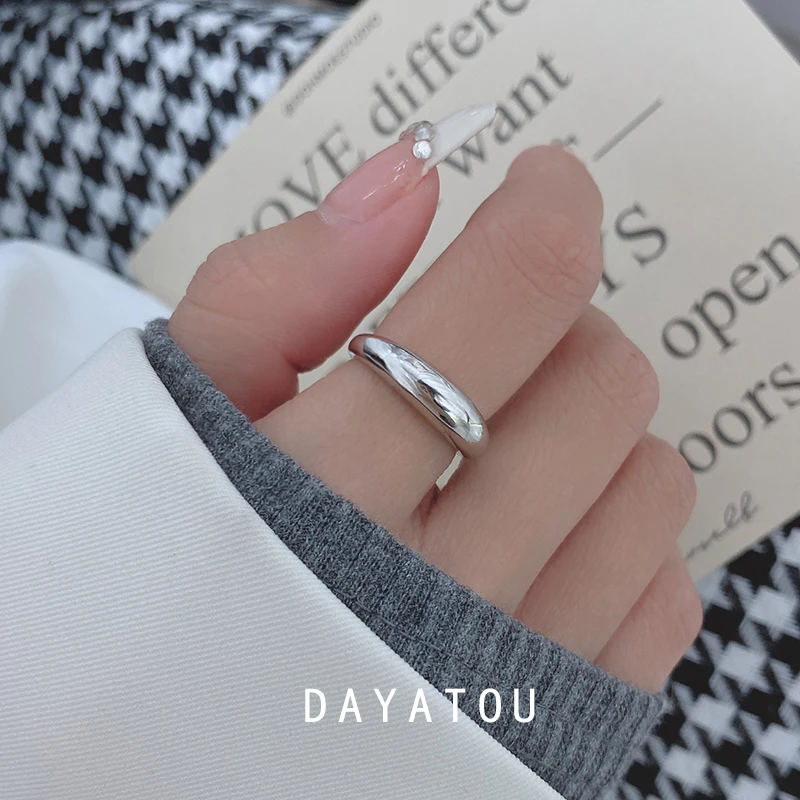 925银戒指 素圈纯银戒指韩系百搭轻奢个性ins小众韩版光面开口戒