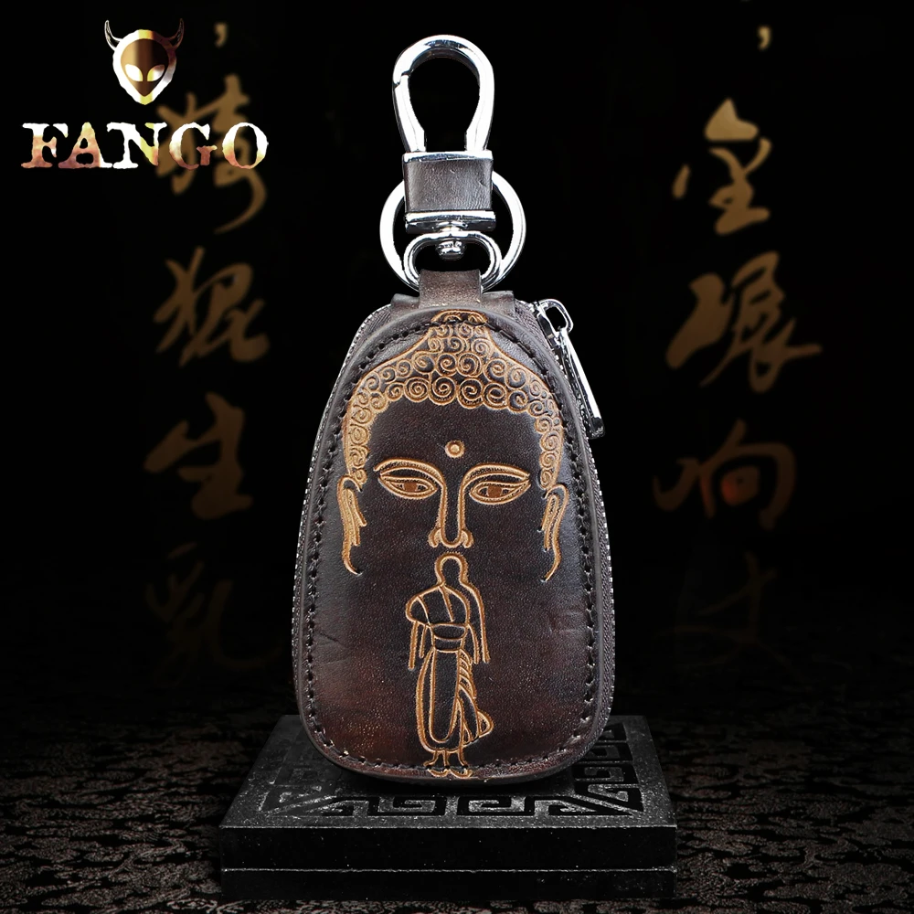手工真皮腰挂汽车钥匙包头层牛皮复古遥控锁匙套通用拉链车匙扣潮