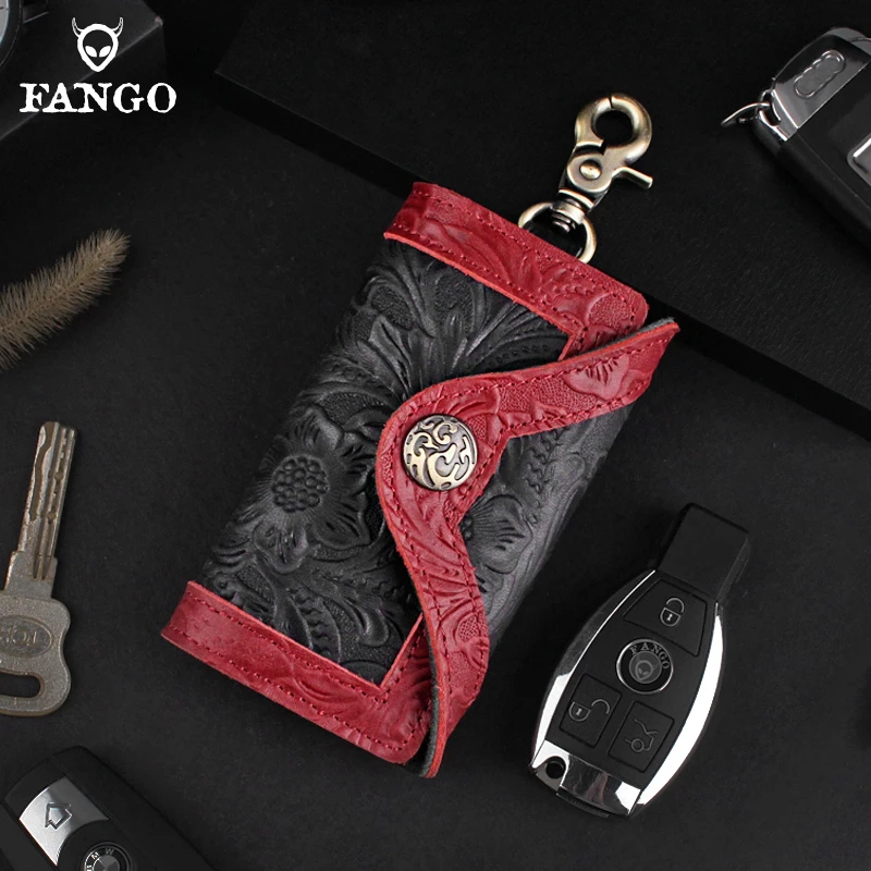 手工真皮钥匙包男士汽车钥匙包头层牛皮多功能腰挂皮雕锁匙包女潮