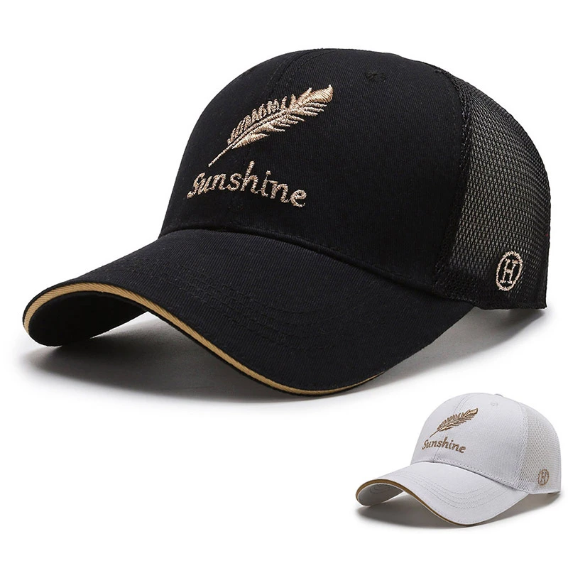 羽毛透气网帽子夏季男女情侣棒球帽鸭舌帽金线刺绣遮阳防晒太阳帽