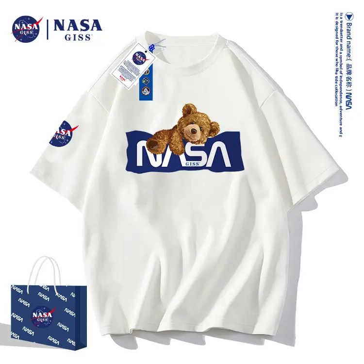 NASA GISS联名款2022新款纯棉T恤男女同款新疆长绒棉趴趴熊-5314