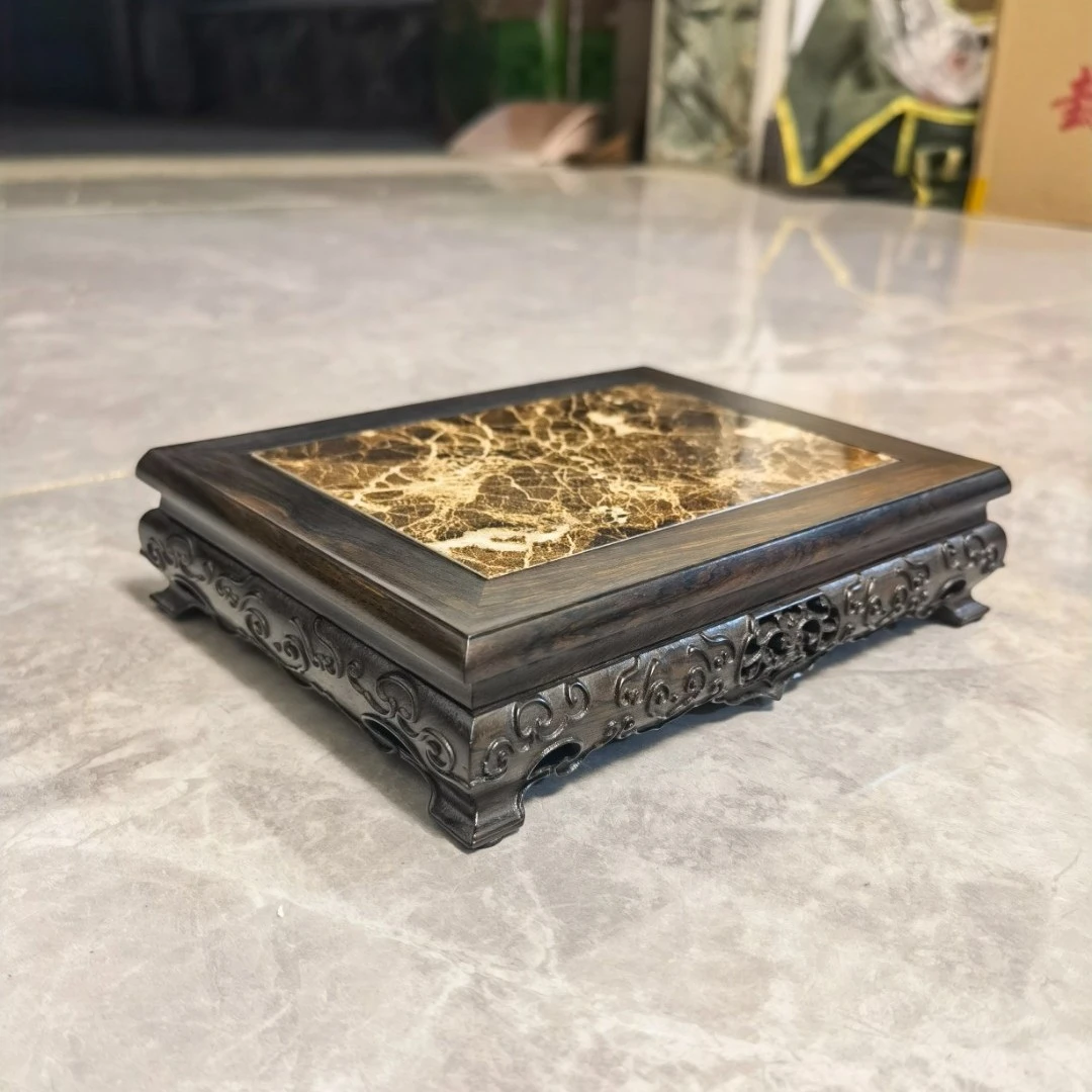 紫光檀东非黑黄檀精工雕花长方底座   20×15×5公分