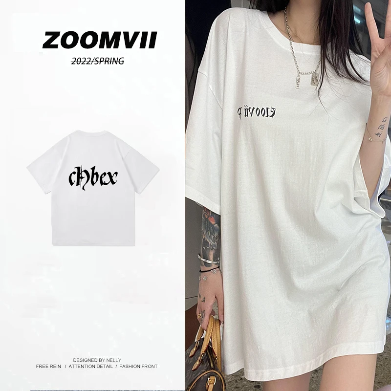 ZOOMVII自制夏季温感印花纯棉中长款宽松时尚百搭男女圆领 T恤