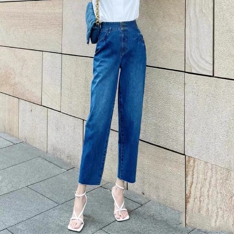 阿玛施牛仔裤高腰 时尚显瘦百搭复古休闲气质 九分老爹裤5100324-