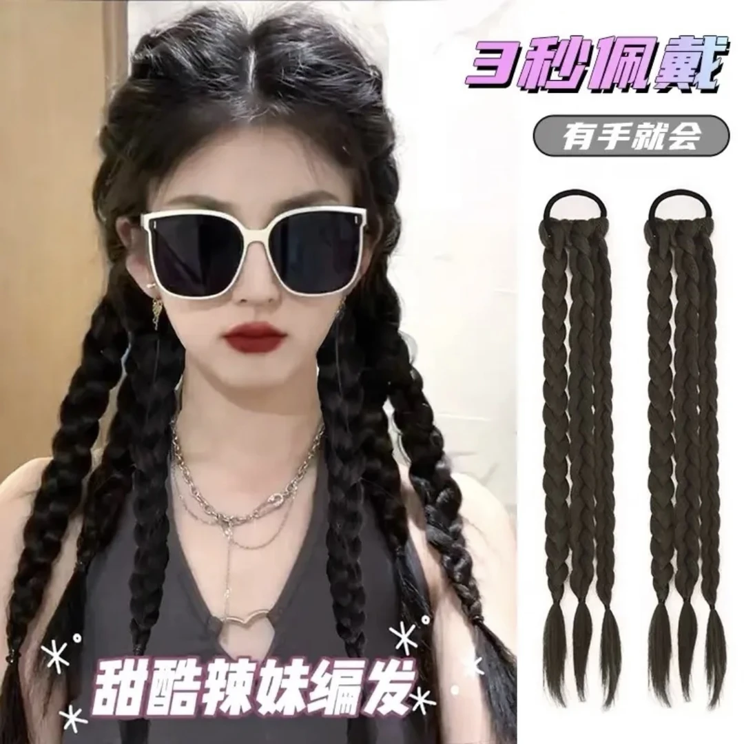 个性拳击辫新款甜酷辣妹三股辫拳击辫Y2K风三条辫假发发饰韩式
