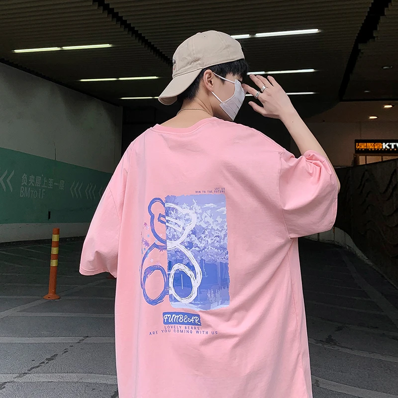 趣味小熊棉质T恤夏季半袖宽松印花ins圆领上衣动漫青春百搭休闲