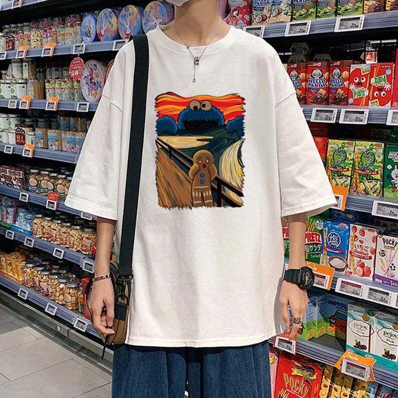 彩绘创意印花潮流ins圆领短袖T恤男夏季新款情侣装休闲百搭韩版