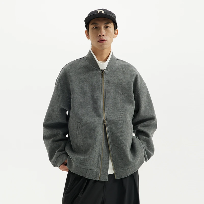 BUTTBILL 日系复古新款拉链棒球服男针织衫刺绣夹克宽松立领外套