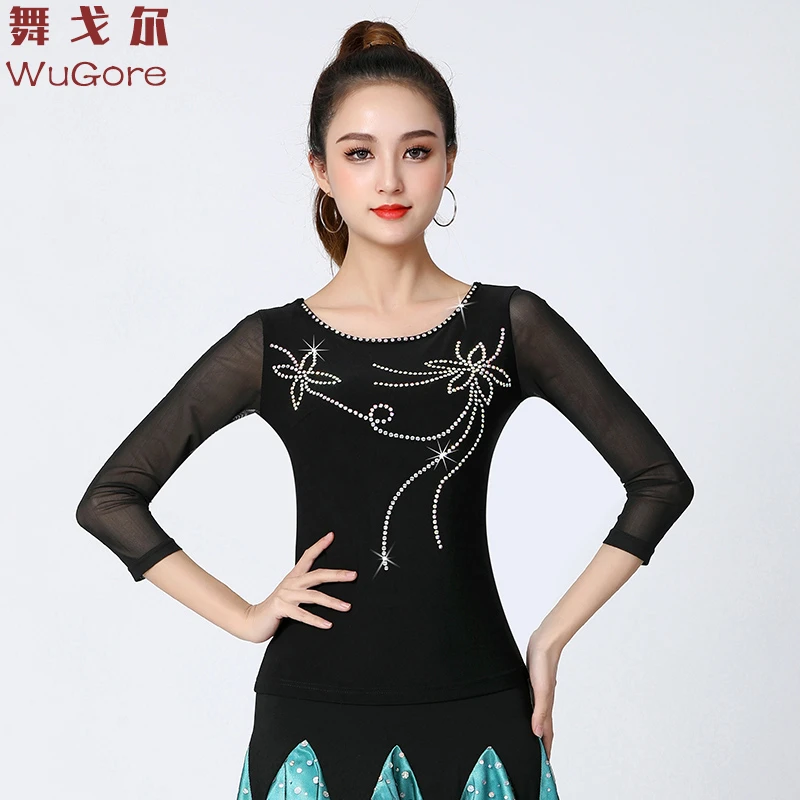 女士成人摩登舞上衣国标舞蹈服装长袖华尔兹练功服拉丁舞表演服