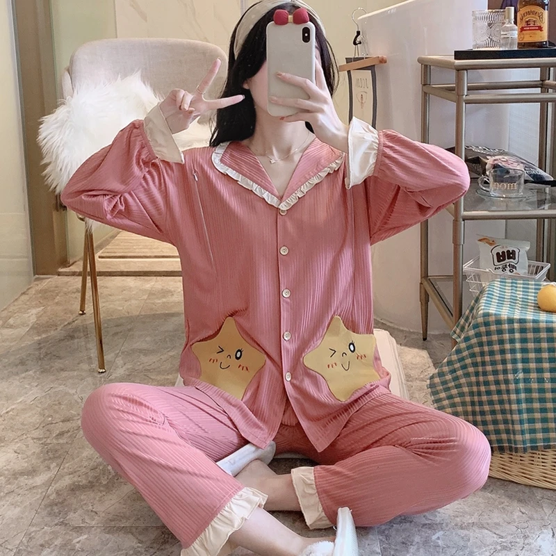 月子服夏季薄款产后哺乳喂奶衣孕妇睡衣女春秋款产妇长袖家居服女