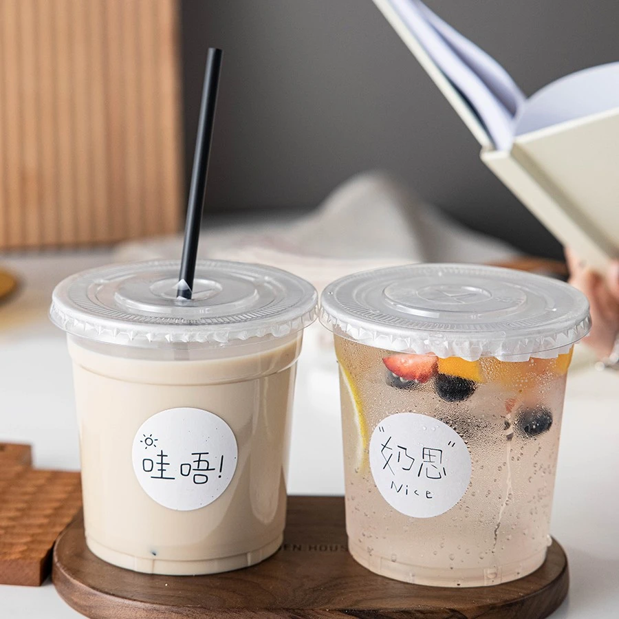 ins网红嘟嘟杯咖啡杯奶茶杯一次性杯子带盖塑料外带打包饮料便携