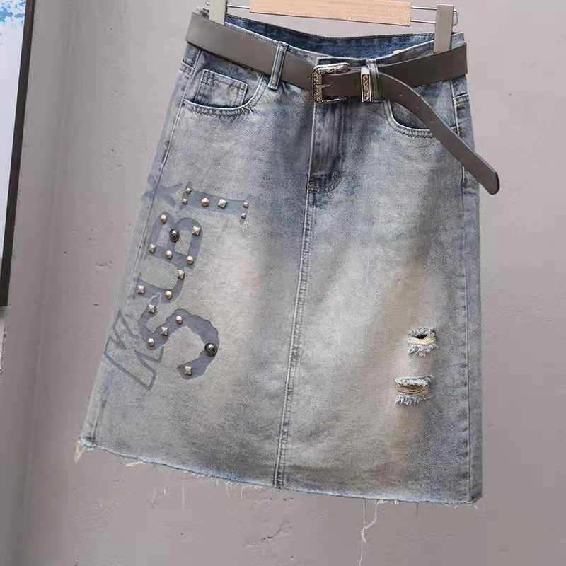 56105新款薄料五分牛仔裙时尚破洞牛仔裤